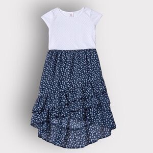 Wonder Nation Girls Blue White Floral Ruffle Tier Dress Size XS 4-5